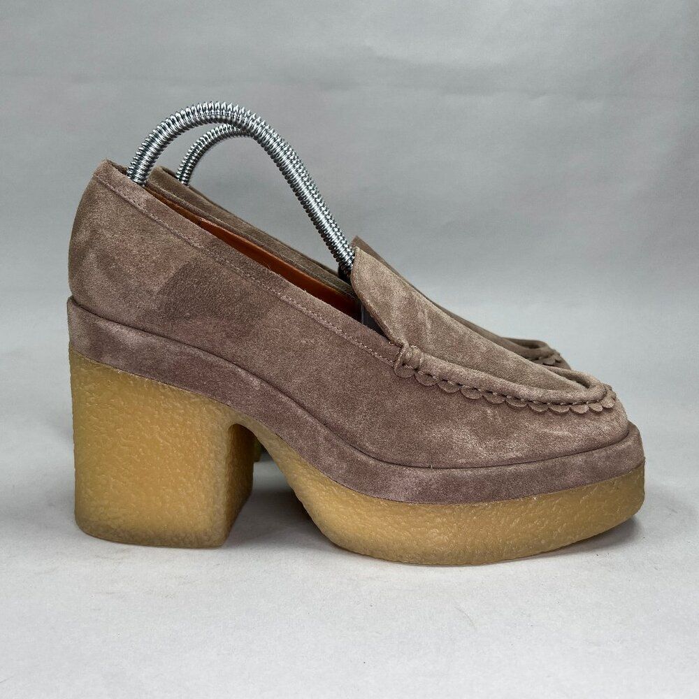 Marc Fisher Lina‎ Platform Heels Women's Size 8.5 Beige Suede Leather Loafers